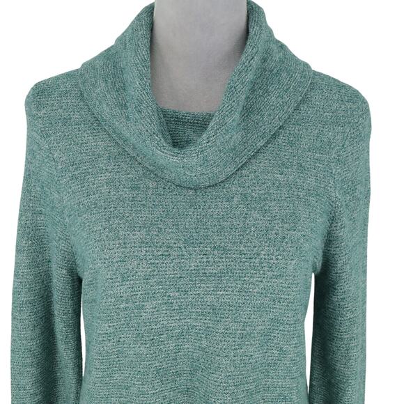 Chicos Sweater 1 Womens Medium Green Cowl Neck Ribbed Knit Pullover Coastal - Picture 12 of 13